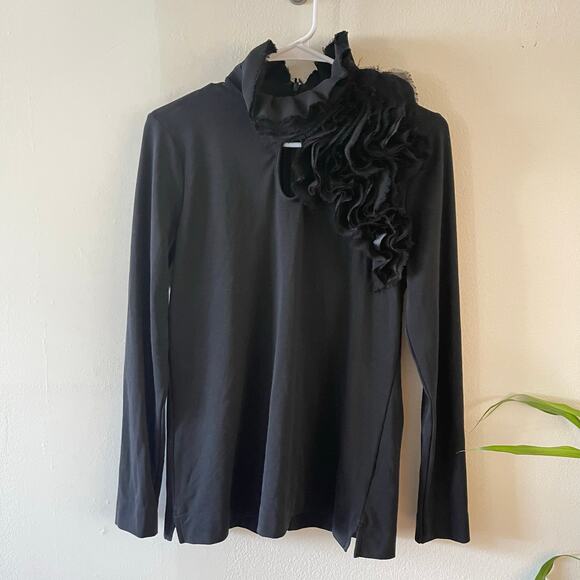 Soft Surroundings Top Womens Small Black Label Noir Keyhole Top Ruffles Blouse - Picture 1 of 8